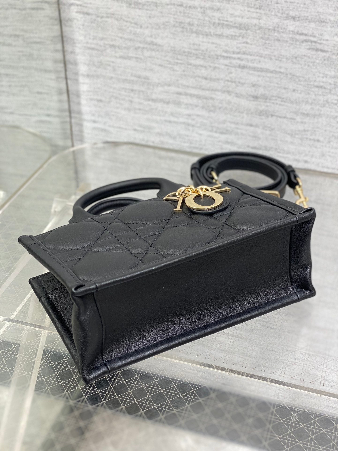 Mini Dior Book Tote S5573 Black Macrocannage Calfskin