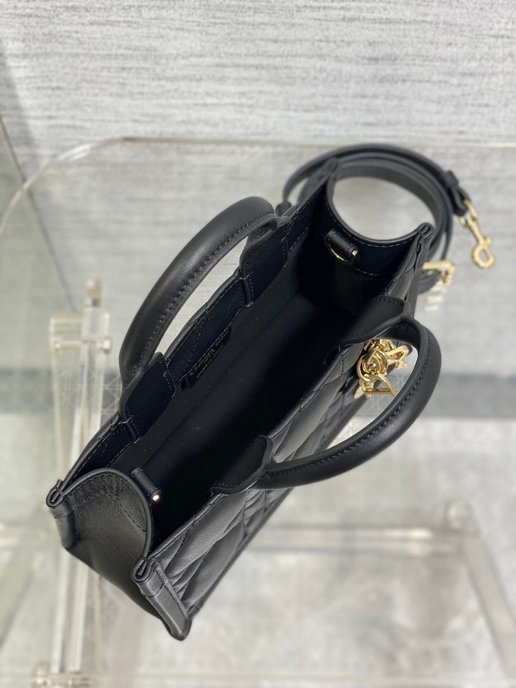 Mini Dior Book Tote S5573 Black Macrocannage Calfskin