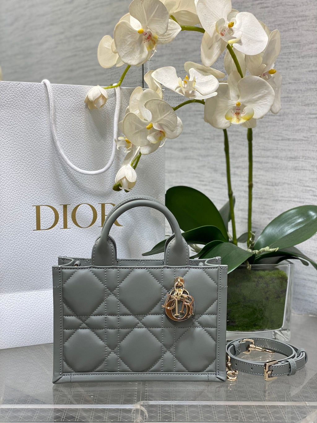 Mini Dior Book Tote S5573 Gray Macrocannage Calfskin