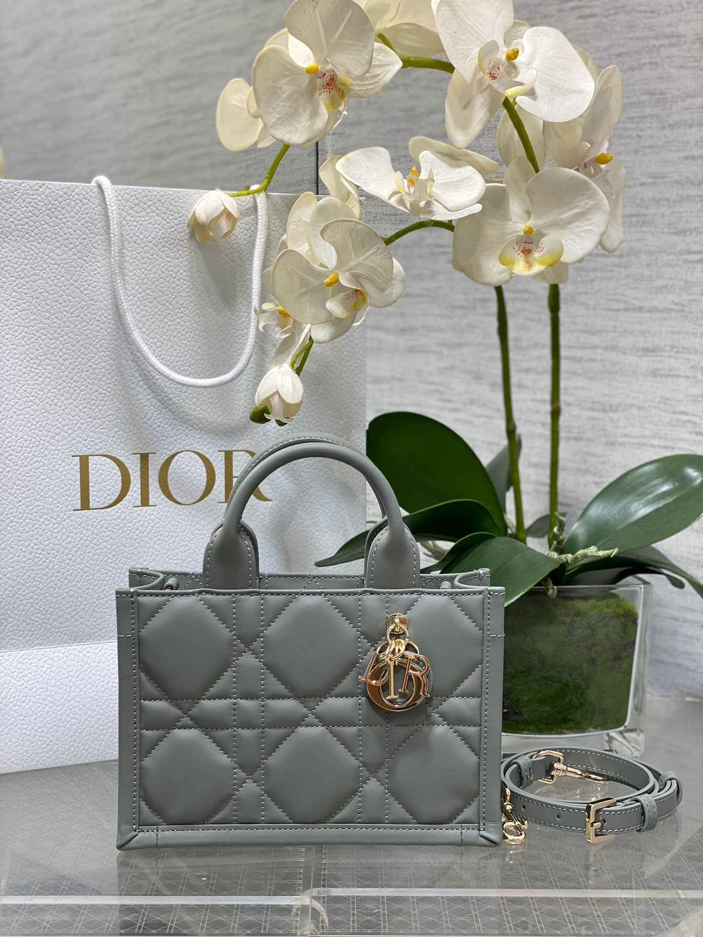 Mini Dior Book Tote S5573 Gray Macrocannage Calfskin
