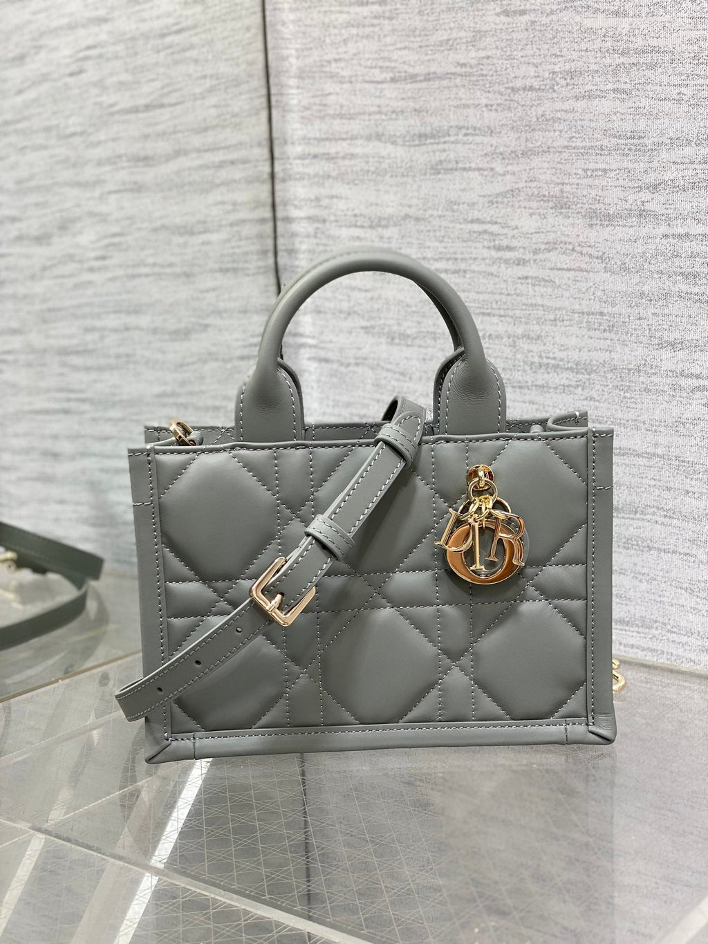 Mini Dior Book Tote S5573 Gray Macrocannage Calfskin