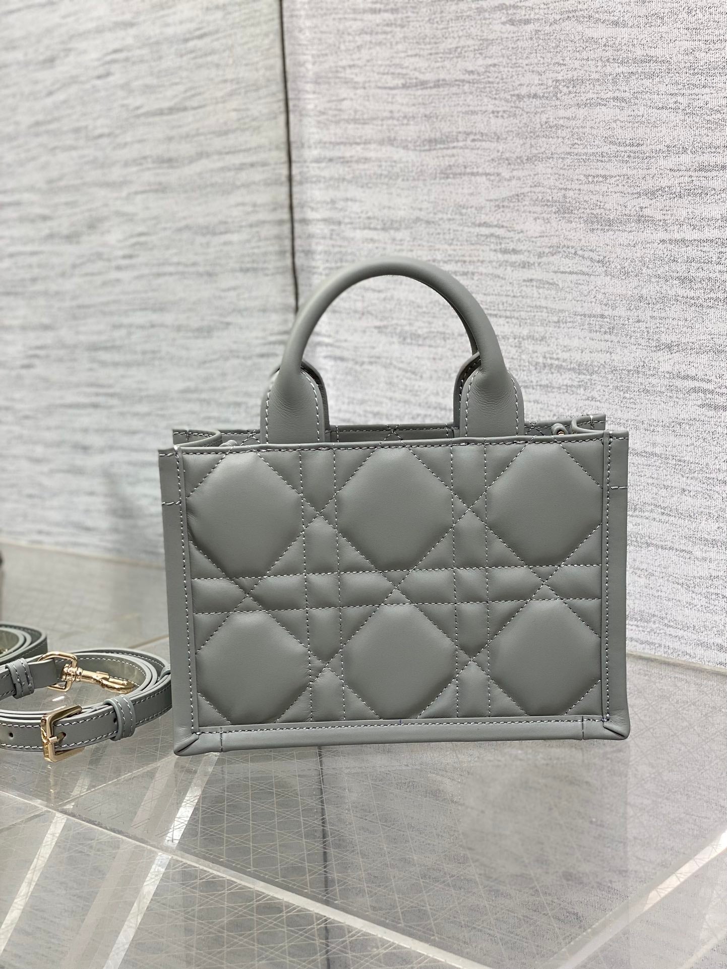 Mini Dior Book Tote S5573 Gray Macrocannage Calfskin