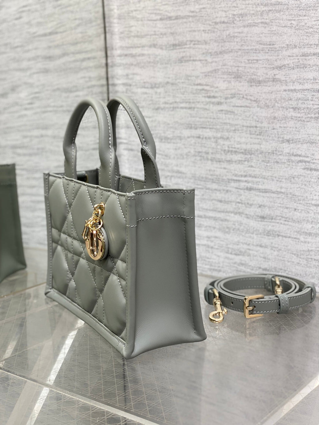 Mini Dior Book Tote S5573 Gray Macrocannage Calfskin