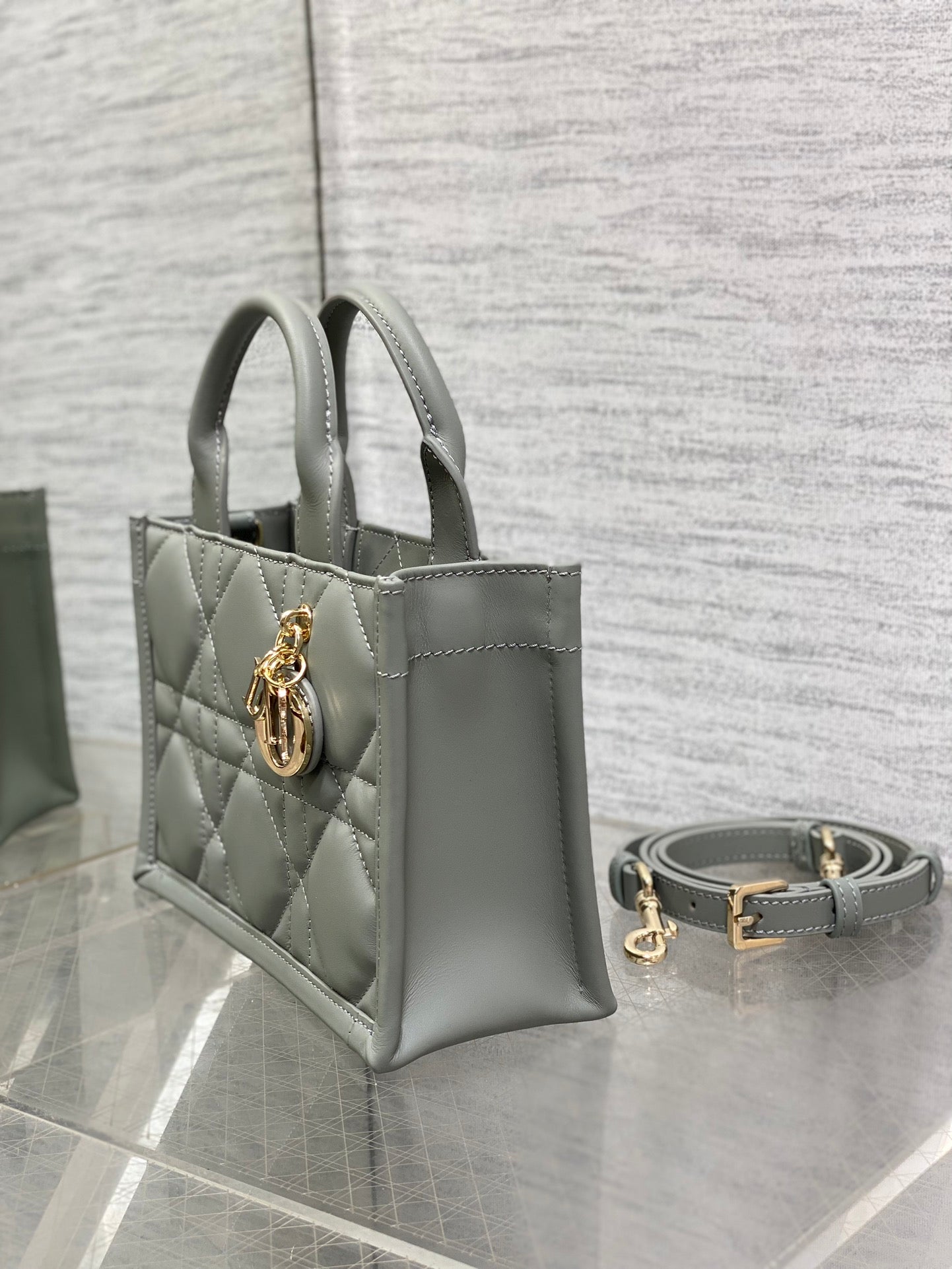 Mini Dior Book Tote S5573 Gray Macrocannage Calfskin