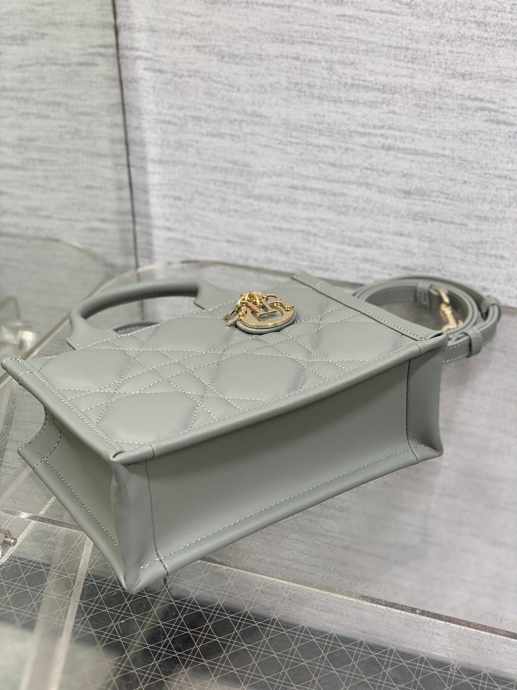Mini Dior Book Tote S5573 Gray Macrocannage Calfskin