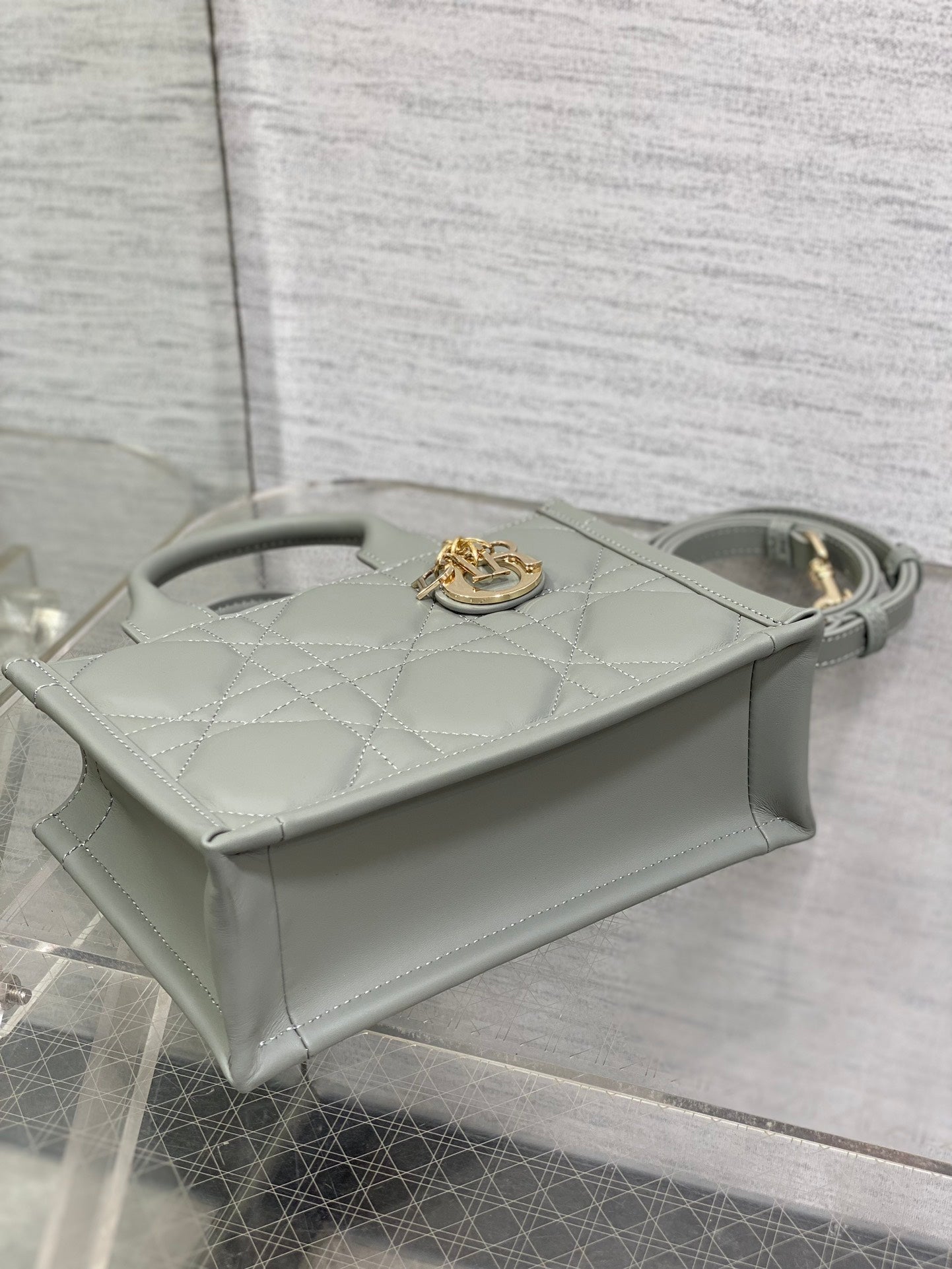 Mini Dior Book Tote S5573 Gray Macrocannage Calfskin
