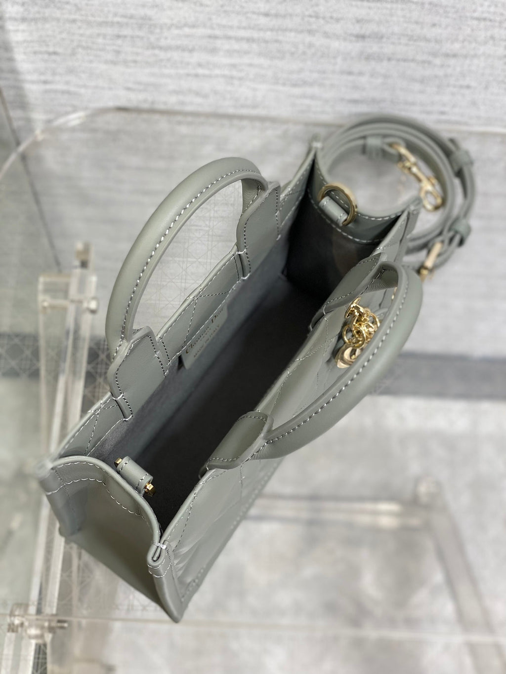 Mini Dior Book Tote S5573 Gray Macrocannage Calfskin