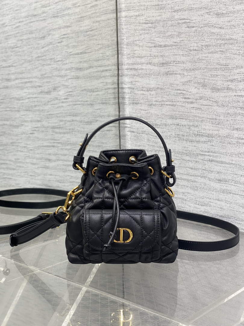 Mini Dior Caro Bucket Bag Black Lambskin M3369 - Default Title - View 2