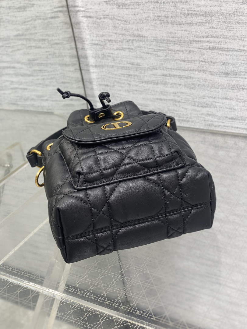 Mini Dior Caro Bucket Bag Black Lambskin M3369 - Default Title - View 3