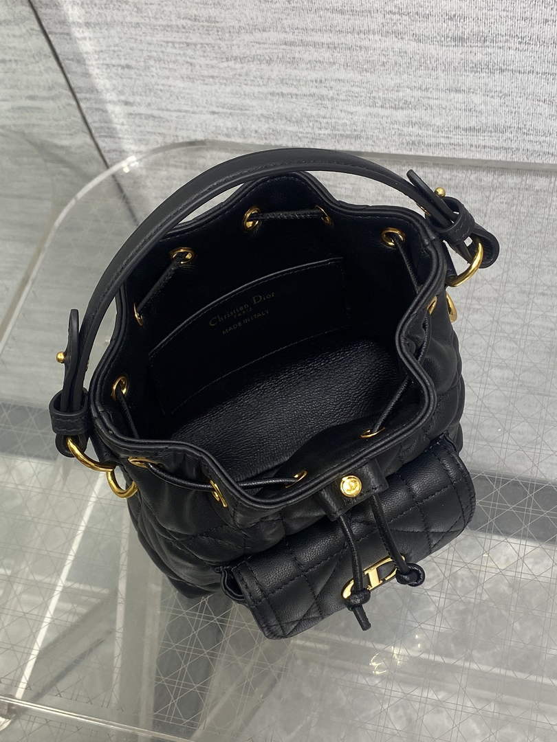 Mini Dior Caro Bucket Bag Black Lambskin M3369 - Default Title - View 4