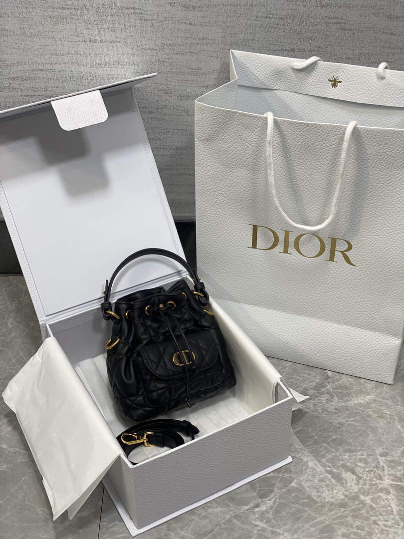 Mini Dior Caro Bucket Bag Black Lambskin M3369 - Default Title - View 10