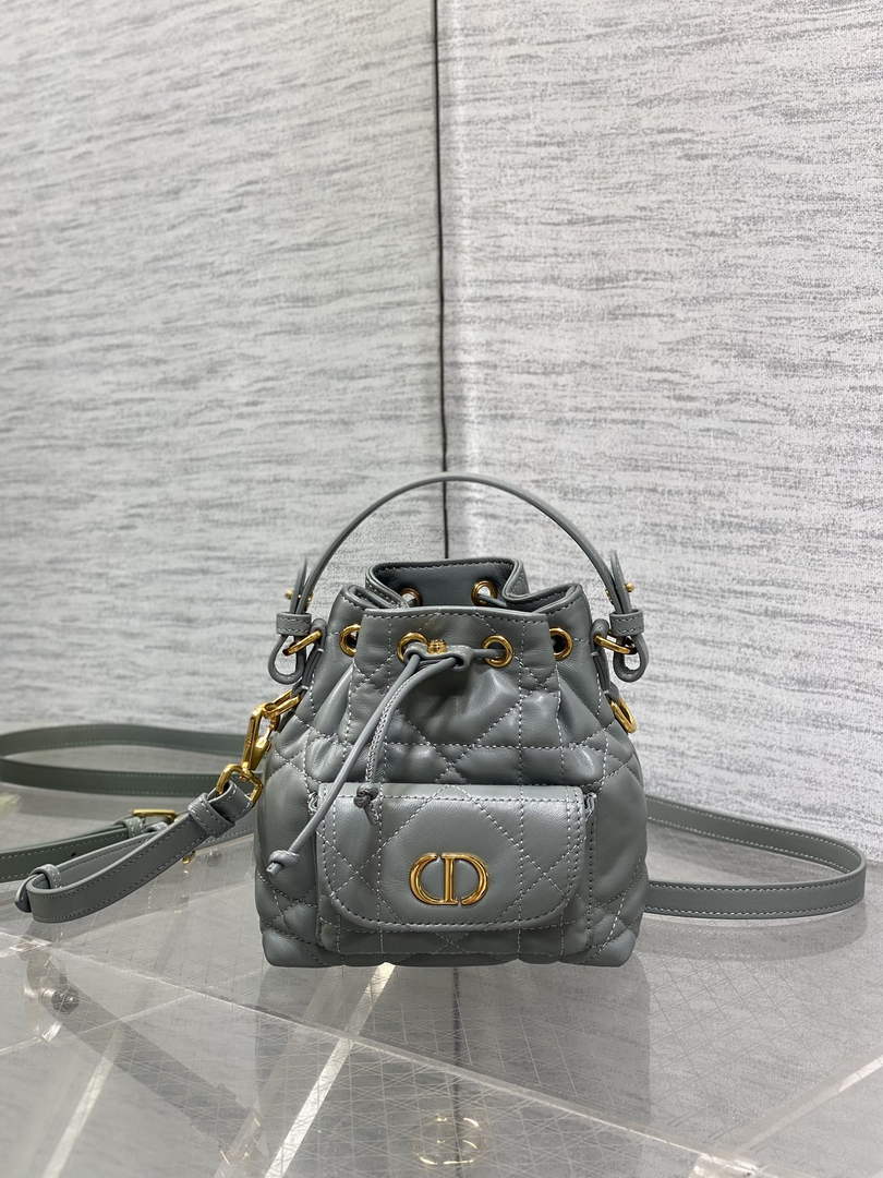 Mini Dior Caro Bucket Bag Gray Lambskin M3369 - Default Title - View 2