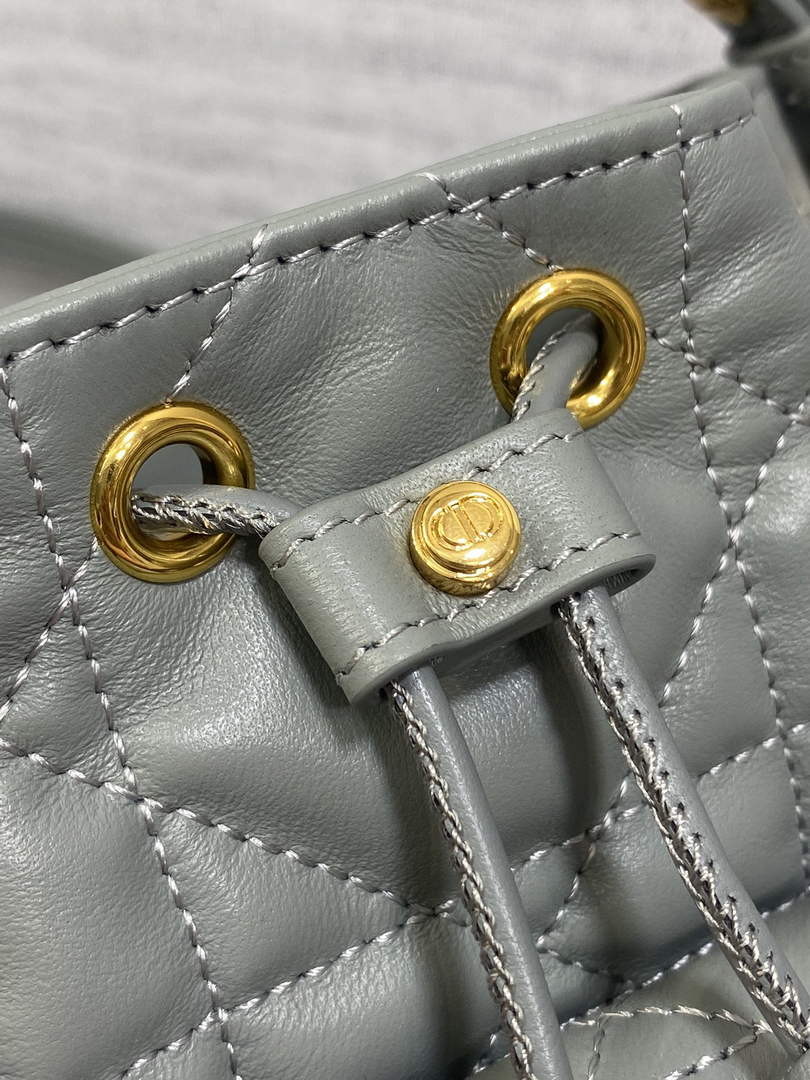 Mini Dior Caro Bucket Bag Gray Lambskin M3369 - Default Title - View 9