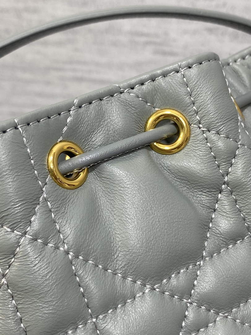 Mini Dior Caro Bucket Bag Gray Lambskin M3369 - Default Title - View 7