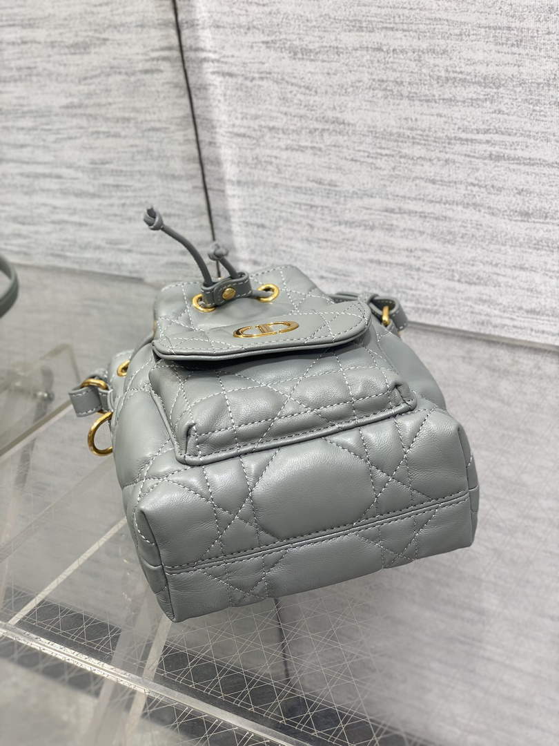 Mini Dior Caro Bucket Bag Gray Lambskin M3369 - Default Title - View 3
