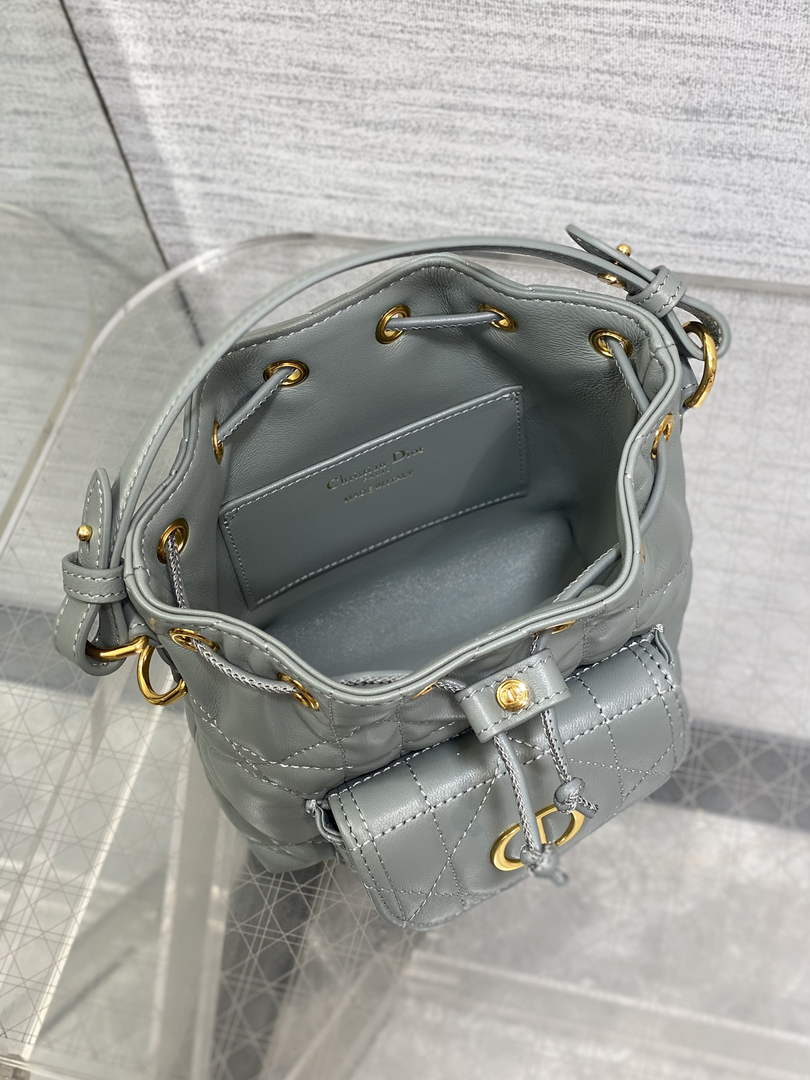 Mini Dior Caro Bucket Bag Gray Lambskin M3369 - Default Title - View 4