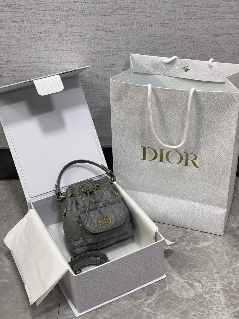 Mini Dior Caro Bucket Bag Gray Lambskin M3369 - Default Title - View 10