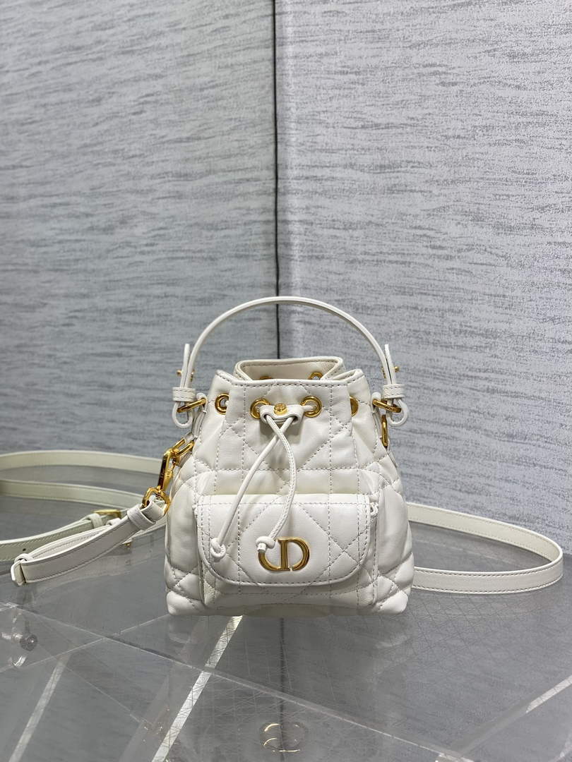 Mini Dior Caro Bucket Bag White Lambskin M3369 - Default Title - View 2