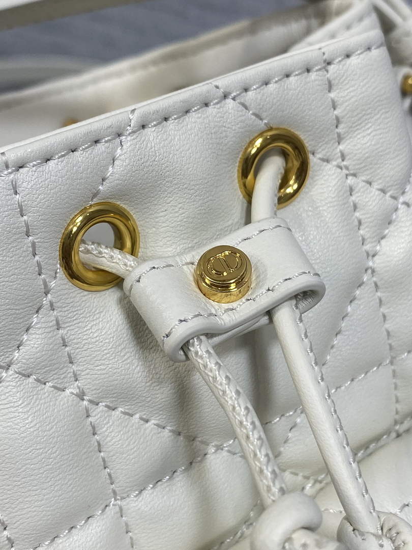 Mini Dior Caro Bucket Bag White Lambskin M3369 - Default Title - View 7