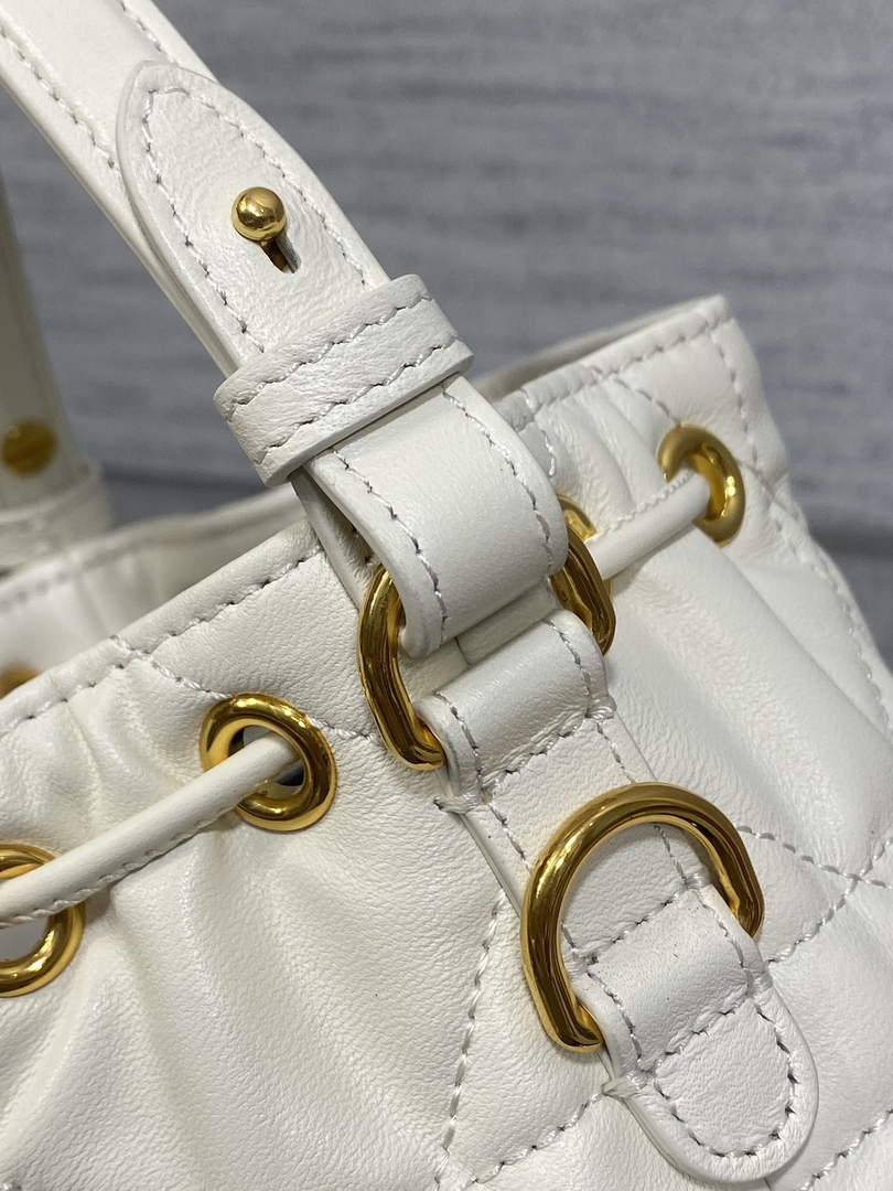 Mini Dior Caro Bucket Bag White Lambskin M3369 - Default Title - View 6