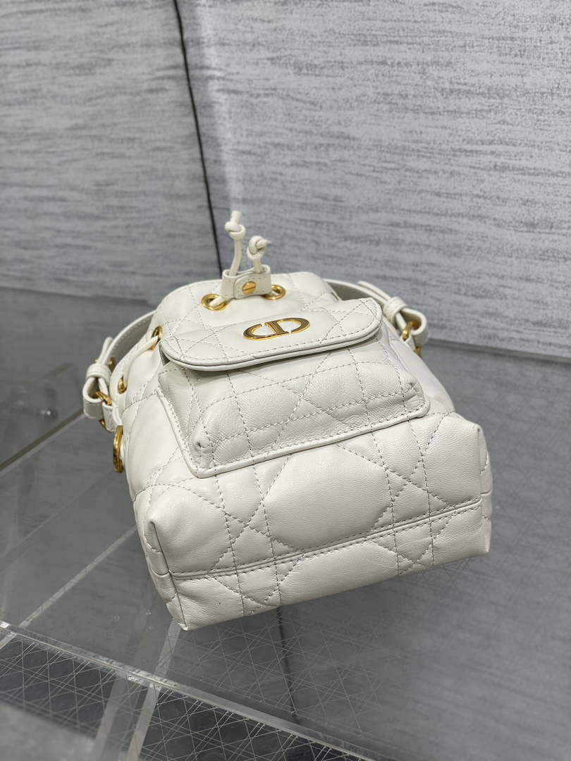 Mini Dior Caro Bucket Bag White Lambskin M3369 - Default Title - View 3