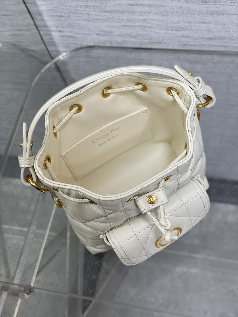 Mini Dior Caro Bucket Bag White Lambskin M3369 - Default Title - View 4