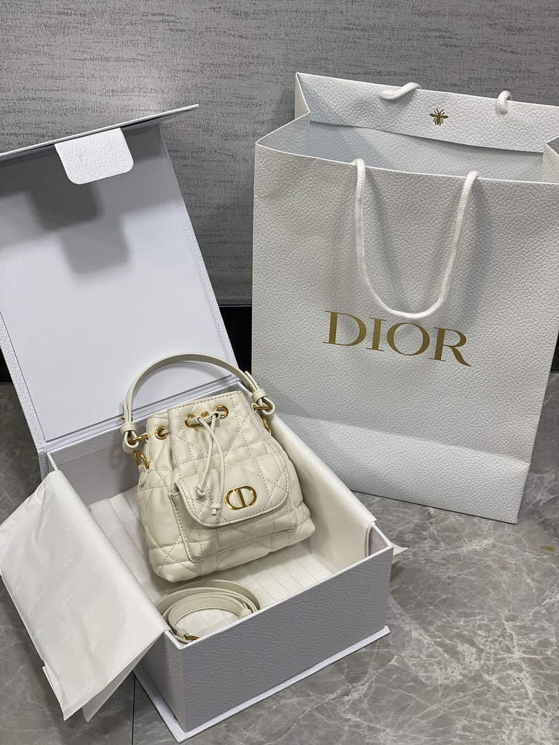 Mini Dior Caro Bucket Bag White Lambskin M3369 - Default Title - View 10