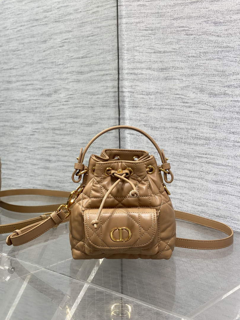 Mini Dior Caro Bucket Bag Tan Lambskin M3369 - Default Title - View 2