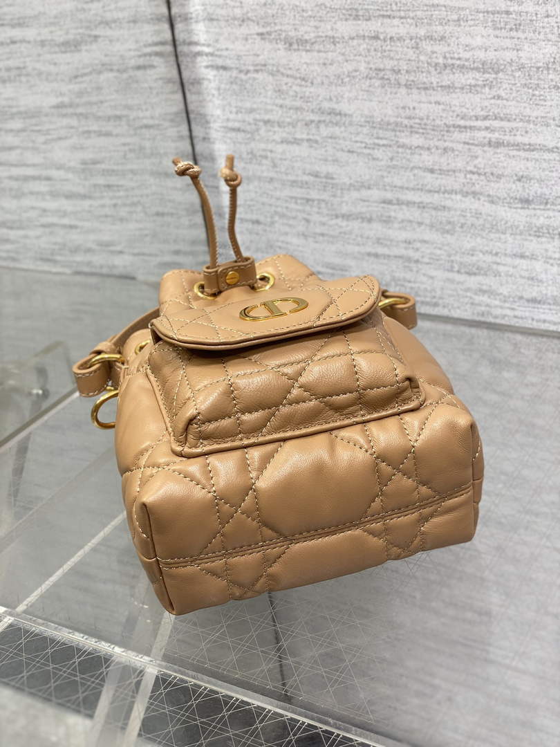 Mini Dior Caro Bucket Bag Tan Lambskin M3369 - Default Title - View 3