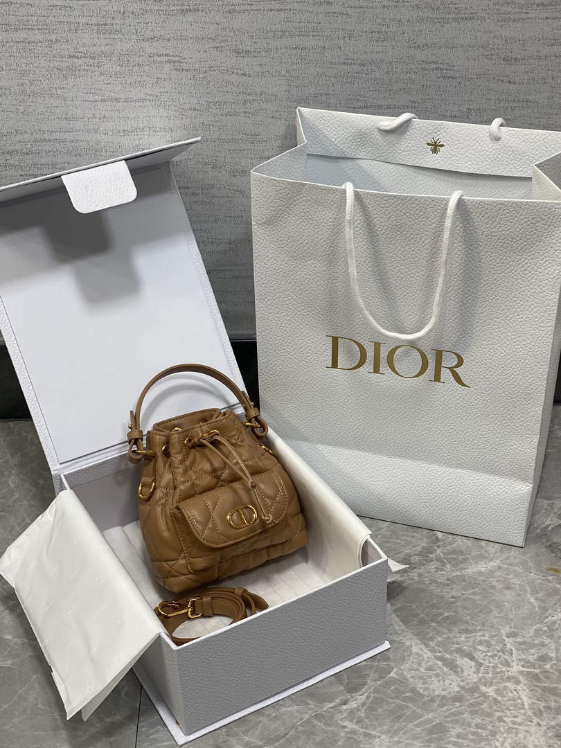 Mini Dior Caro Bucket Bag Tan Lambskin M3369 - Default Title - View 10
