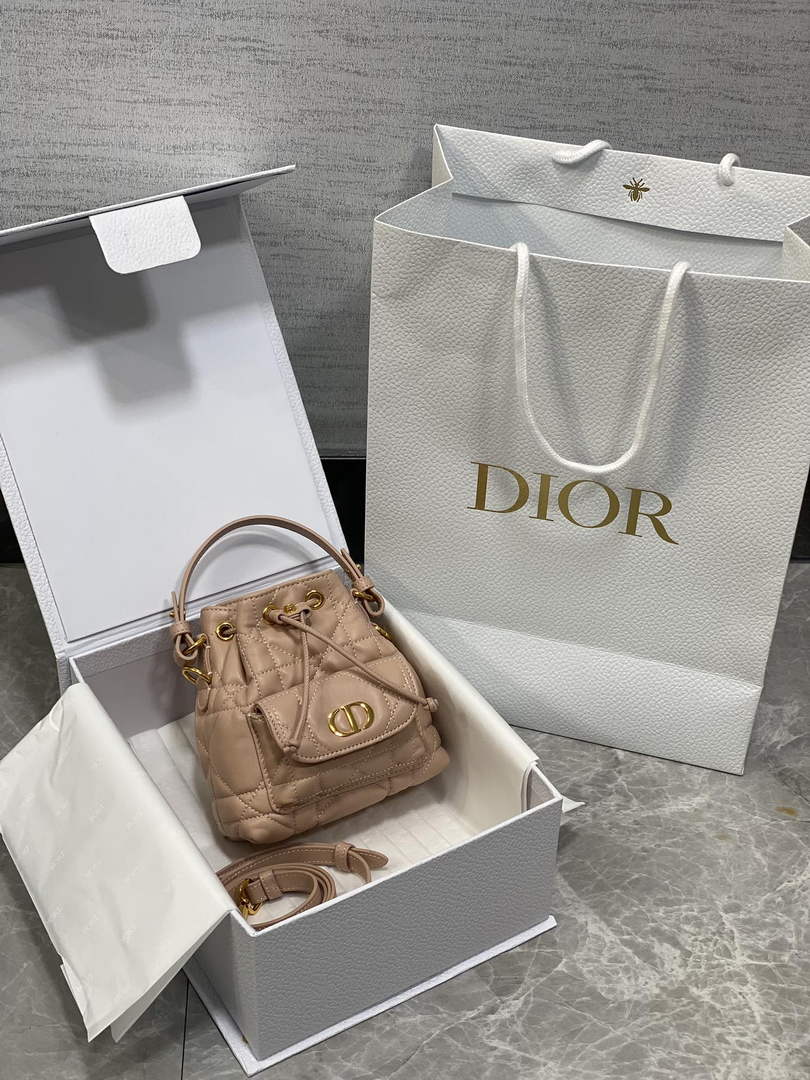 Mini Dior Caro Bucket Bag Powder Pink Lambskin M3369 - Default Title - View 10
