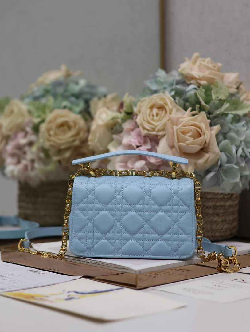 Mini Dior Jolie Top Handle Bag M9272 Blue Calfskin - Default Title - View 4