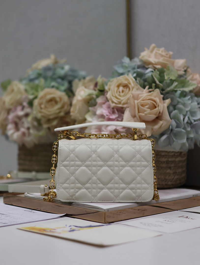Mini Dior Jolie Top Handle Bag M9272 White Calfskin - Default Title - View 9