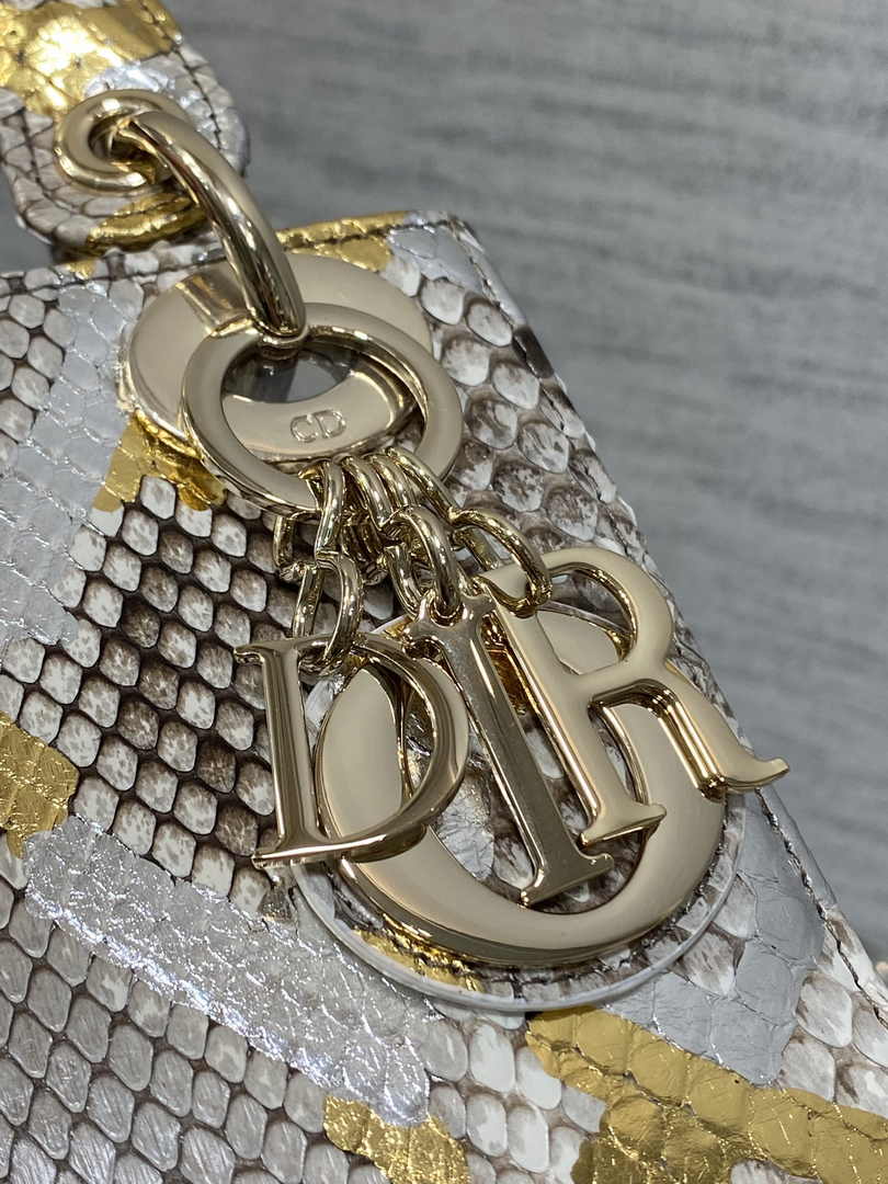 Mini Lady Dior Bag M0505 Gold Silver Snake Leather - Default Title - View 9