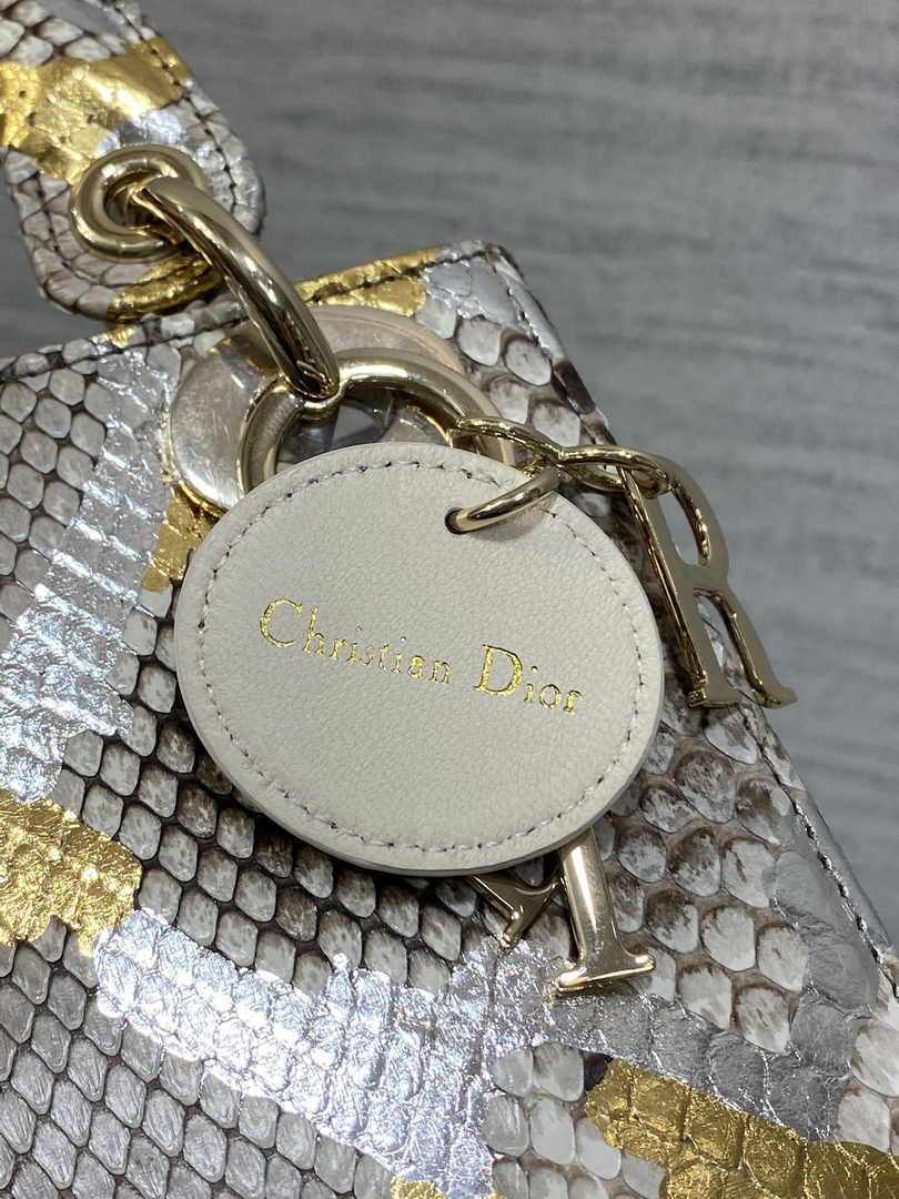 Mini Lady Dior Bag M0505 Gold Silver Snake Leather - Default Title - View 8