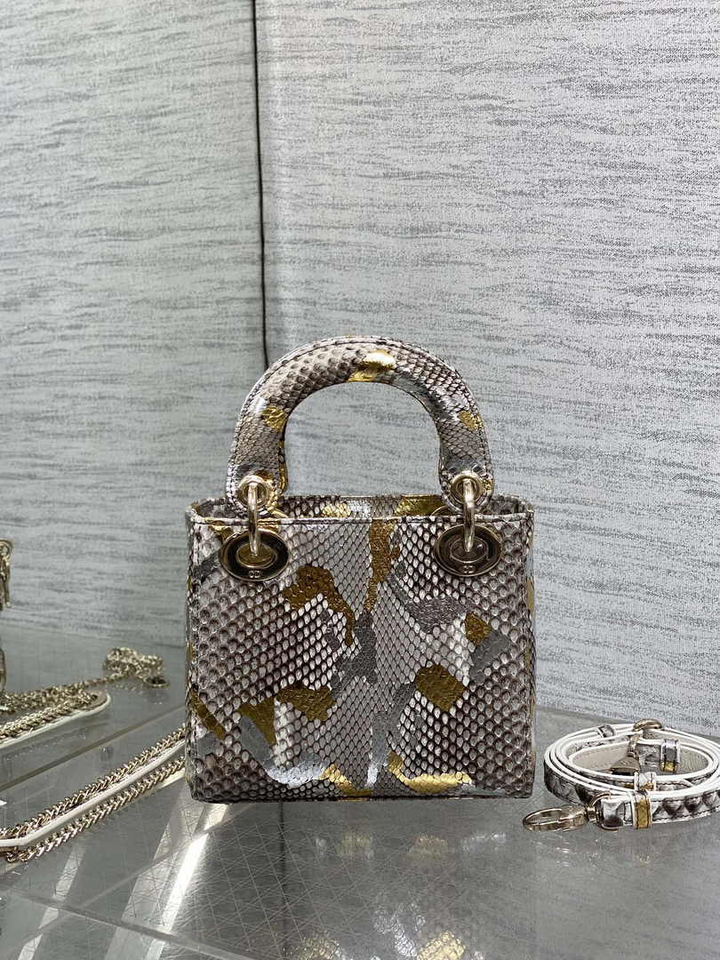 Mini Lady Dior Bag M0505 Gold Silver Snake Leather - Default Title - View 3