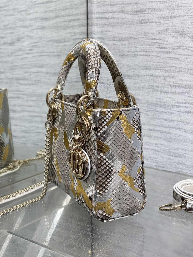Mini Lady Dior Bag M0505 Gold Silver Snake Leather - Default Title - View 4