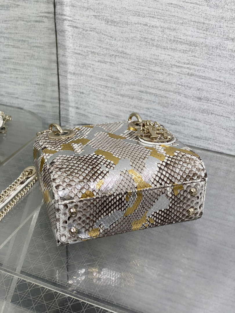 Mini Lady Dior Bag M0505 Gold Silver Snake Leather - Default Title - View 5