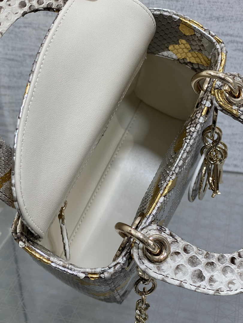 Mini Lady Dior Bag M0505 Gold Silver Snake Leather - Default Title - View 6