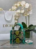 Mini Lady Dior Bag Green Yellow Snake Leather M0505 - Default Title - View 1