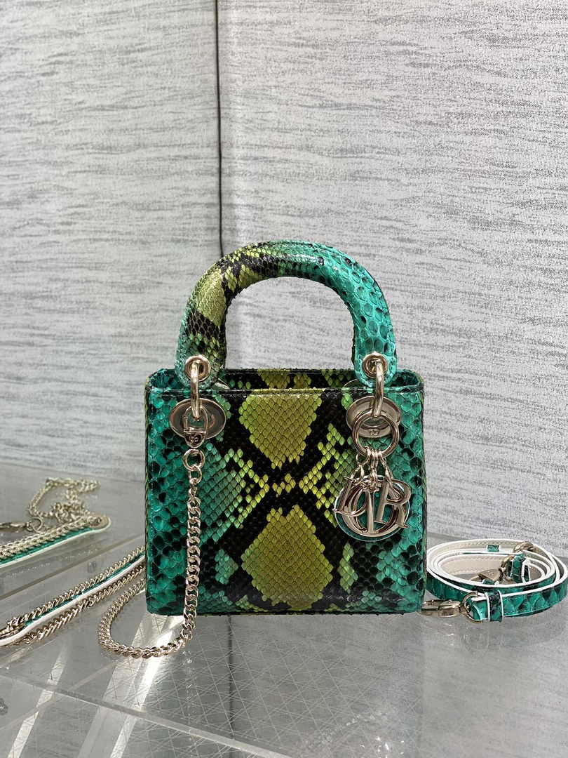 Mini Lady Dior Bag Green Yellow Snake Leather M0505 - Default Title - View 2