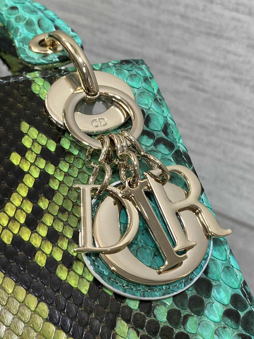 Mini Lady Dior Bag Green Yellow Snake Leather M0505 - Default Title - View 3