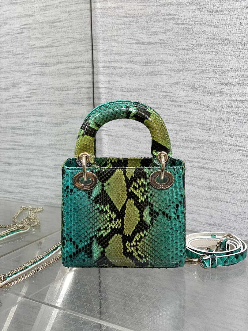 Mini Lady Dior Bag Green Yellow Snake Leather M0505 - Default Title - View 5