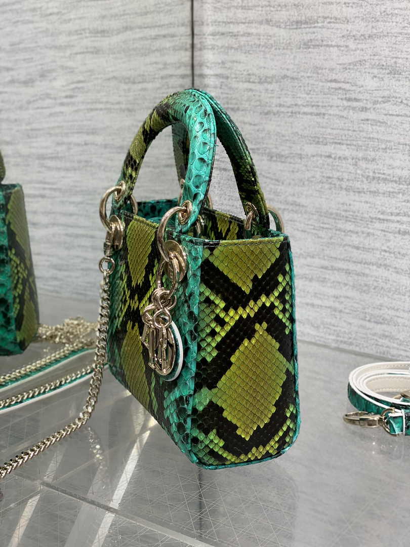 Mini Lady Dior Bag Green Yellow Snake Leather M0505 - Default Title - View 6
