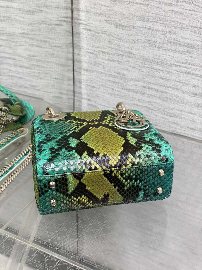 Mini Lady Dior Bag Green Yellow Snake Leather M0505 - Default Title - View 7