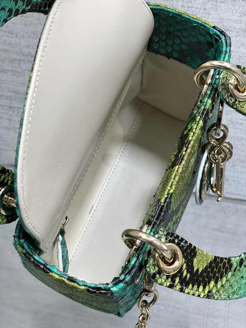 Mini Lady Dior Bag Green Yellow Snake Leather M0505 - Default Title - View 8