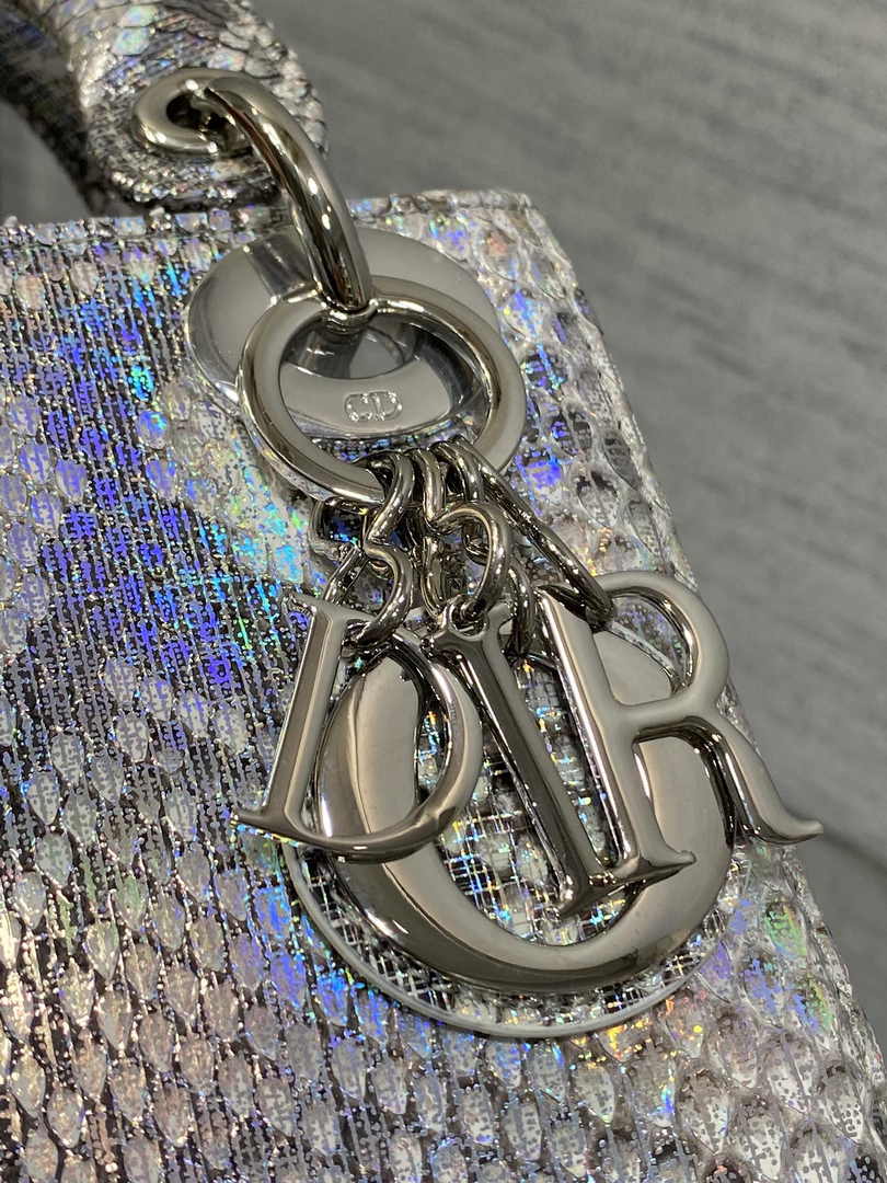 Mini Lady Dior Bag M0505 Silver Snake Leather - Default Title - View 8