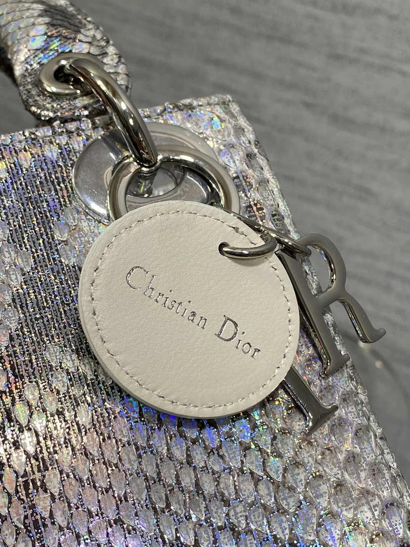 Mini Lady Dior Bag M0505 Silver Snake Leather - Default Title - View 9
