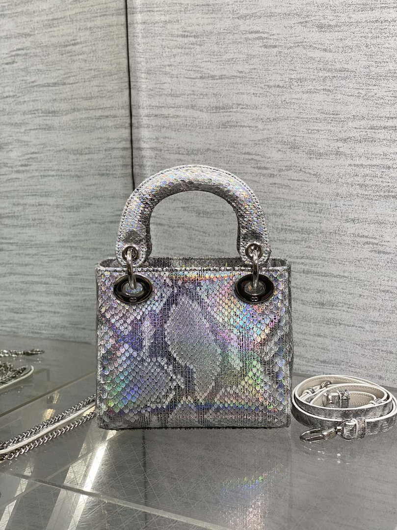 Mini Lady Dior Bag M0505 Silver Snake Leather - Default Title - View 3