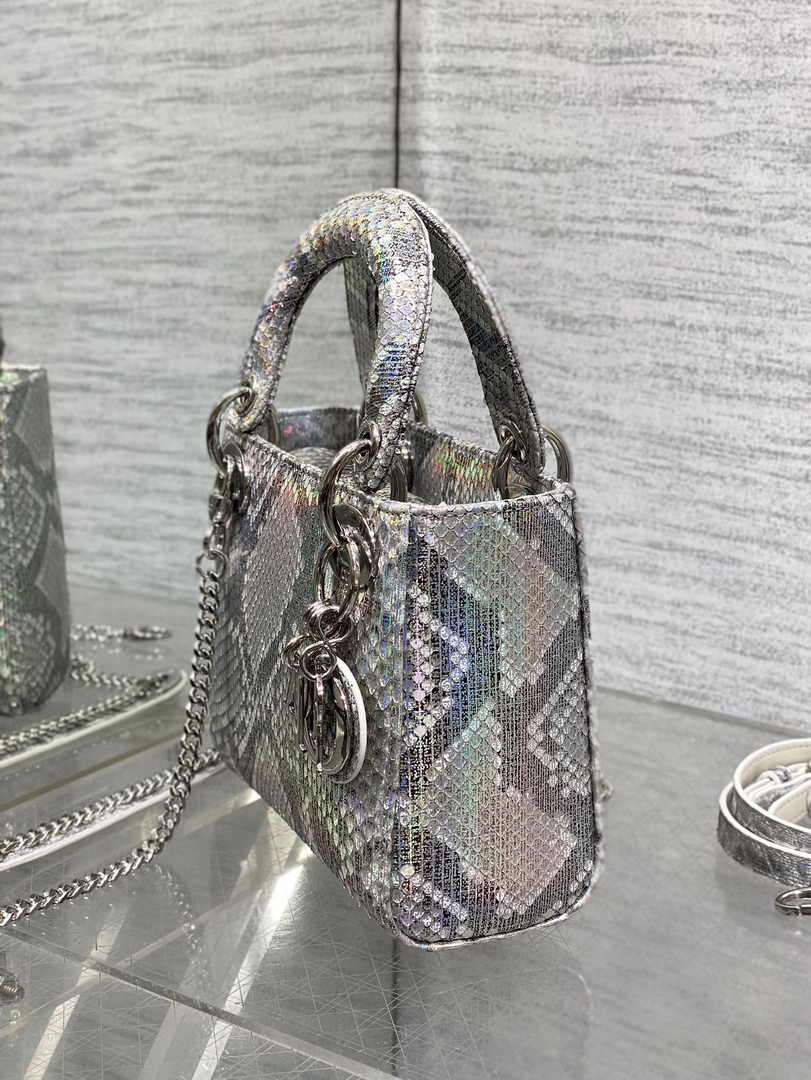 Mini Lady Dior Bag M0505 Silver Snake Leather - Default Title - View 4